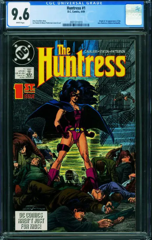 Huntress #1 (DC Comics, 1989), CGC 9.6 graded comic book, Universal Blue label — front cover in its holder