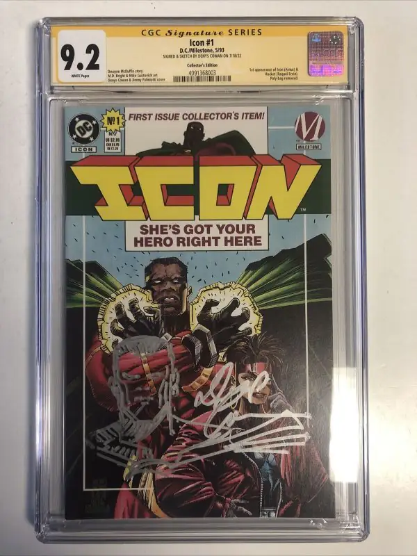 Icon #1 (DC Comics, 1993), CGC 9.2 graded comic book, Signature Series label — front cover in its holder