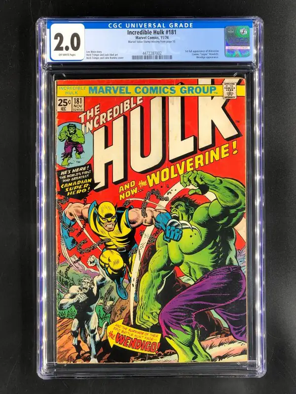 Incredible Hulk #181 (Marvel Comics, 1974), CGC 2.0 graded comic book, Universal Blue label — front cover in its holder