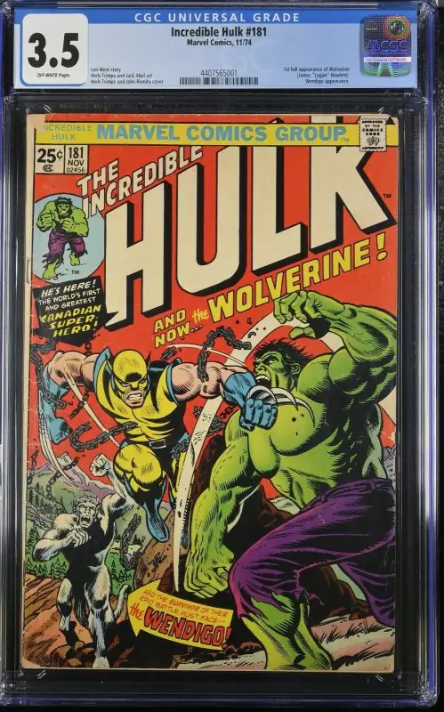 Incredible Hulk #181 (Marvel Comics, 1974), CGC 3.5 graded comic book, Universal Blue label — front cover in its holder