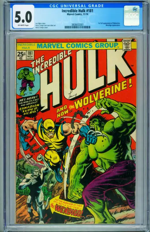 Incredible Hulk #181 (Marvel Comics, 1974), CGC 5.0 graded comic book, Universal Blue label — front cover in its holder
