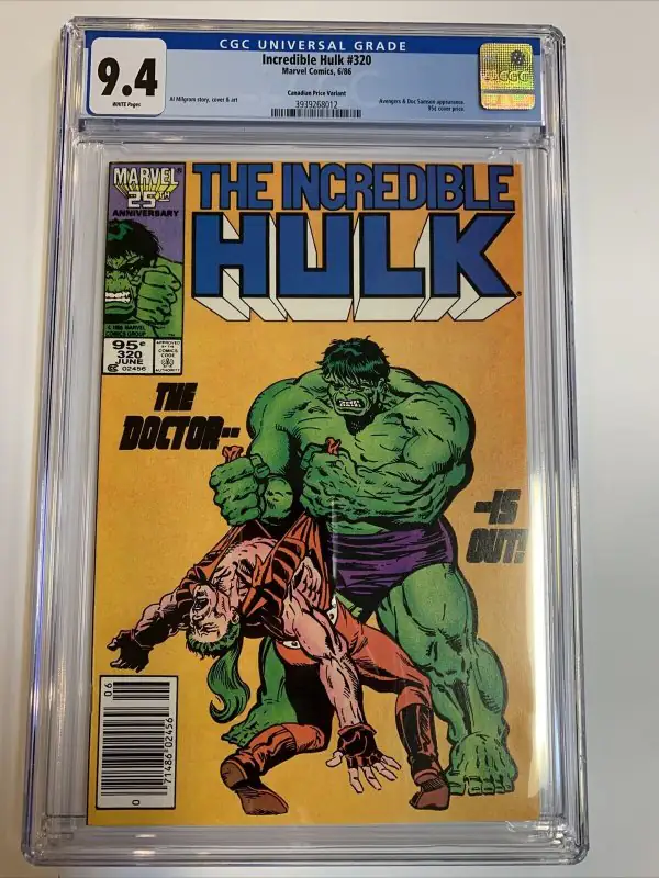 Incredible Hulk #320 (Marvel Comics, 1986), CGC 9.4 graded comic book, Universal Blue label — front cover in its holder