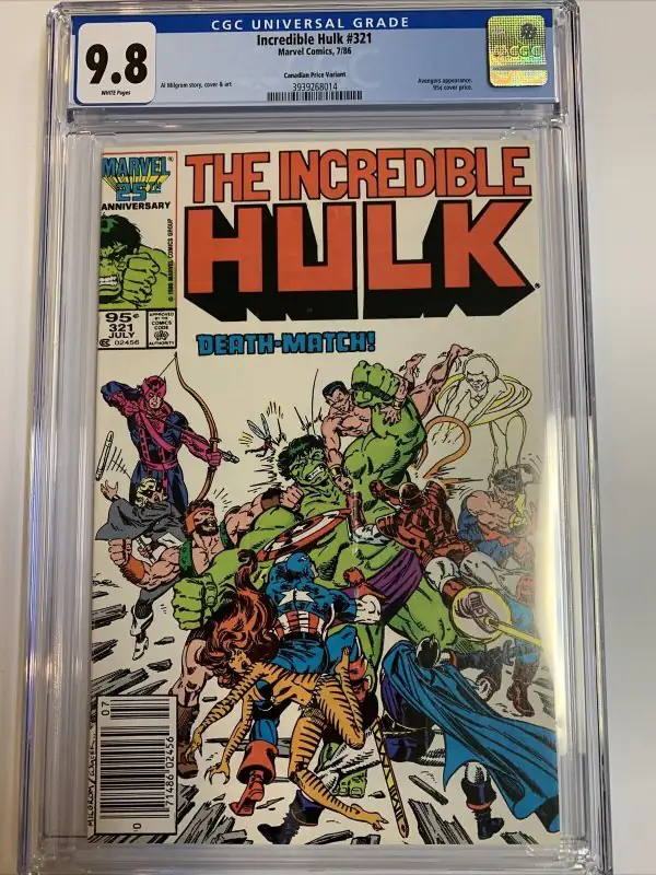 Incredible Hulk #321 (Marvel Comics, 1986), CGC 9.8 graded comic book, Universal Blue label — front cover in its holder