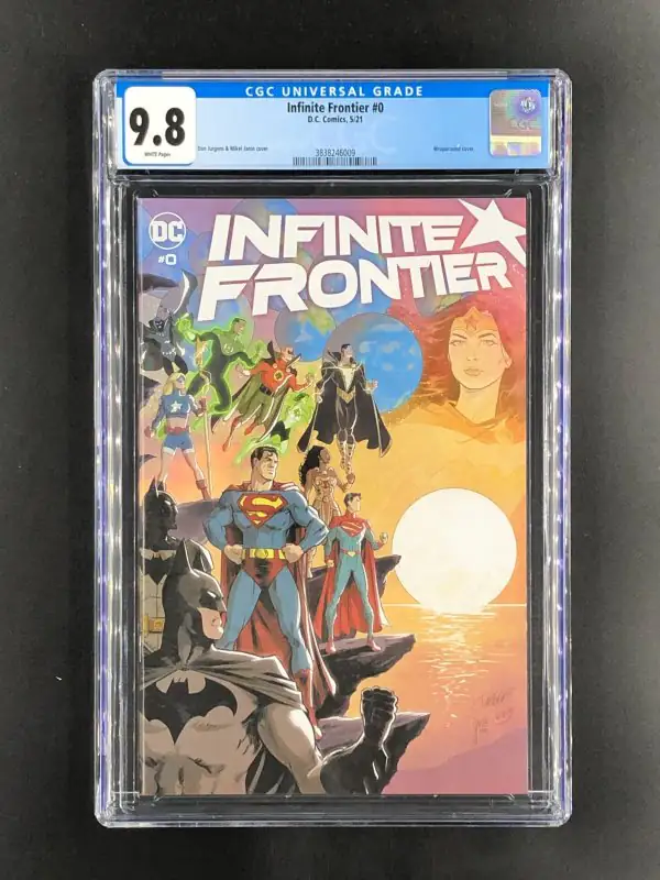Infinite Frontier #0 (DC Comics, 2021), CGC 9.8 graded comic book, Universal Blue label — front cover in its holder