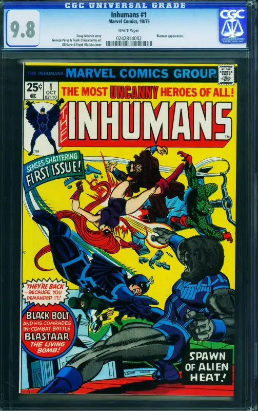 Inhumans #1 (Marvel Comics, 1975), CGC 9.8 graded comic book, Universal Blue label — front cover in its holder