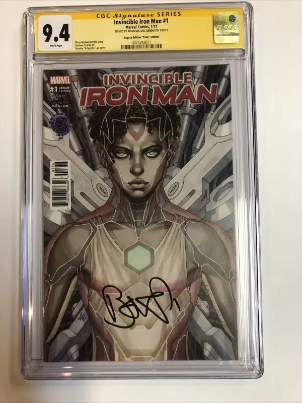 Invincible Iron Man #1 (Marvel Comics, 2017), CGC 9.4 graded comic book, Signature Series label — front cover in its holder