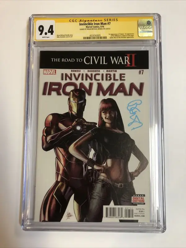 Invincible Iron Man #7 (Marvel Comics, 2016), CGC 9.4 graded comic book, Signature Series label — front cover in its holder