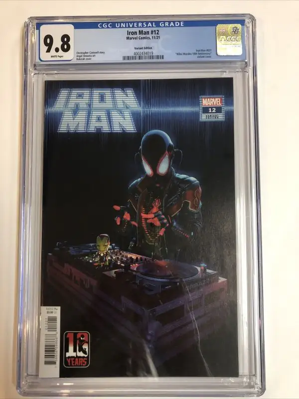 Iron Man #12 (Marvel Comics, 2021), CGC 9.8 graded comic book, Universal Blue label — front cover in its holder