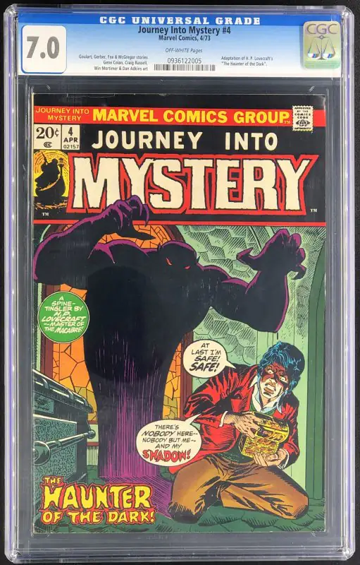 Journey into Mystery #4 (Marvel Comics, 1973), CGC 7.0 graded comic book, Universal Blue label — front cover in its holder