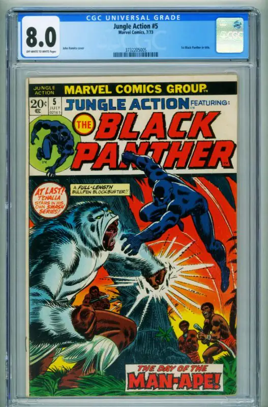 Jungle Action #5 (Marvel Comics, 1973), CGC 8.0 graded comic book, Universal Blue label — front cover in its holder