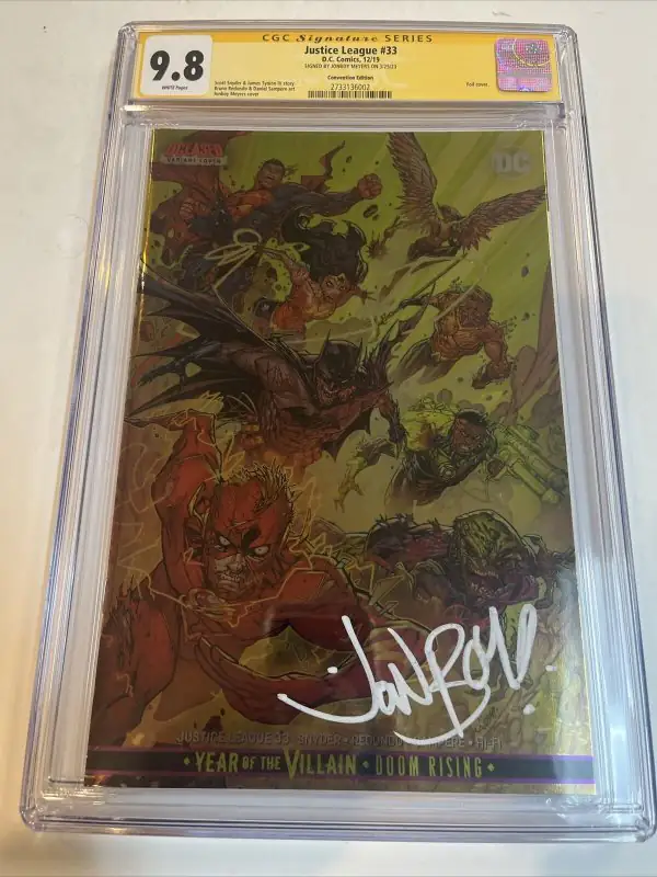 Justice League #33 (DC Comics, 2019), CGC 9.8 graded comic book, Signature Series label — front cover in its holder