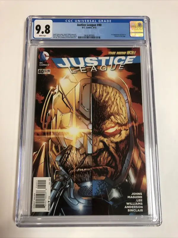 Justice League #40 (DC Comics, 2015), CGC 9.8 graded comic book, Universal Blue label — front cover in its holder