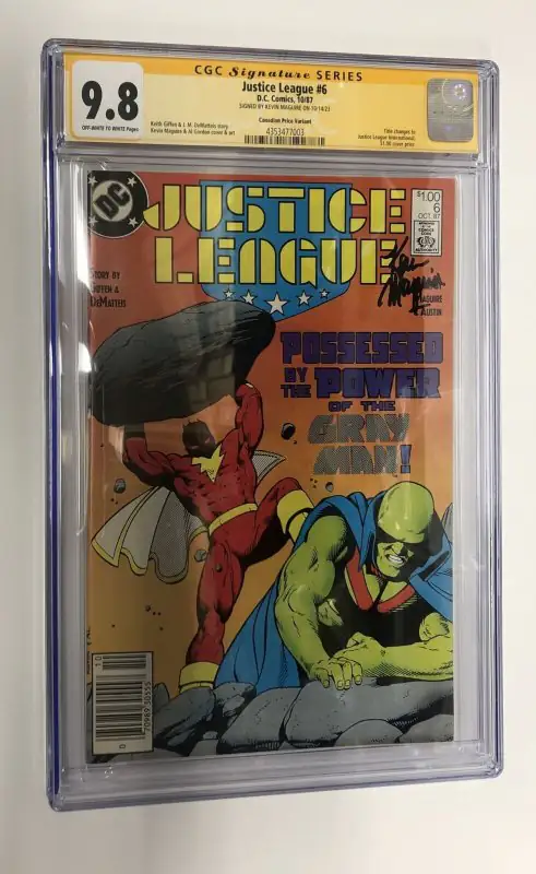 Justice League #6 (DC Comics, 1987), CGC 9.8 graded comic book, Signature Series label — front cover in its holder