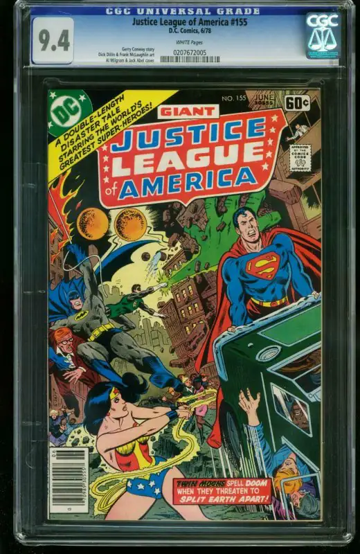Justice League of America #155 (DC Comics, 1978), CGC 9.4 graded comic book, Universal Blue label — front cover in its holder