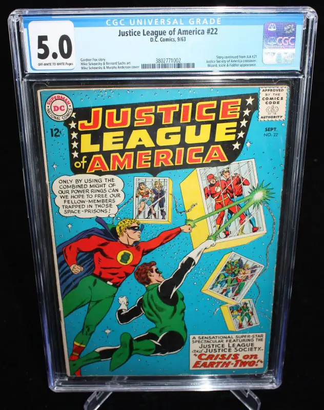 Justice League of America #22 (DC Comics, 1963), CGC 5.0 graded comic book, Universal Blue label — front cover in its holder