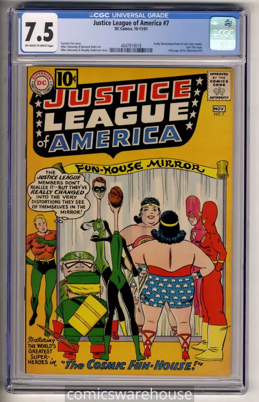 Justice League of America #7 (DC Comics, 1961), CGC 7.5 graded comic book, Universal Blue label — front cover in its holder