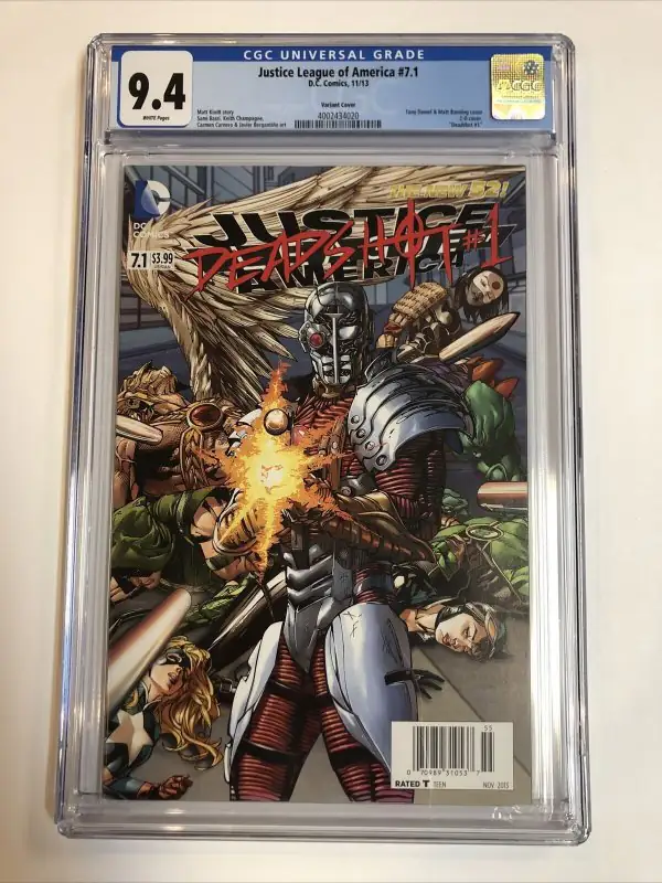 Justice League of America #7.1 (DC Comics, 2013), CGC 9.4 graded comic book, Universal Blue label — front cover in its holder