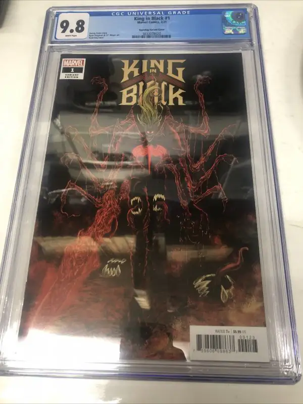 King in Black #1 (Marvel Comics, 2021), CGC 9.8 graded comic book, Universal Blue label — front cover in its holder