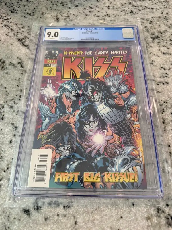 Kiss #1 (Dark Horse Comics, 2002), CGC 9.0 graded comic book, Universal Blue label — front cover in its holder