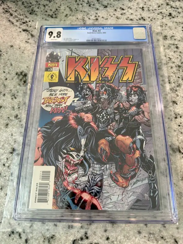 Kiss #2 (Dark Horse Comics, 2002), CGC 9.8 graded comic book, Universal Blue label — front cover in its holder