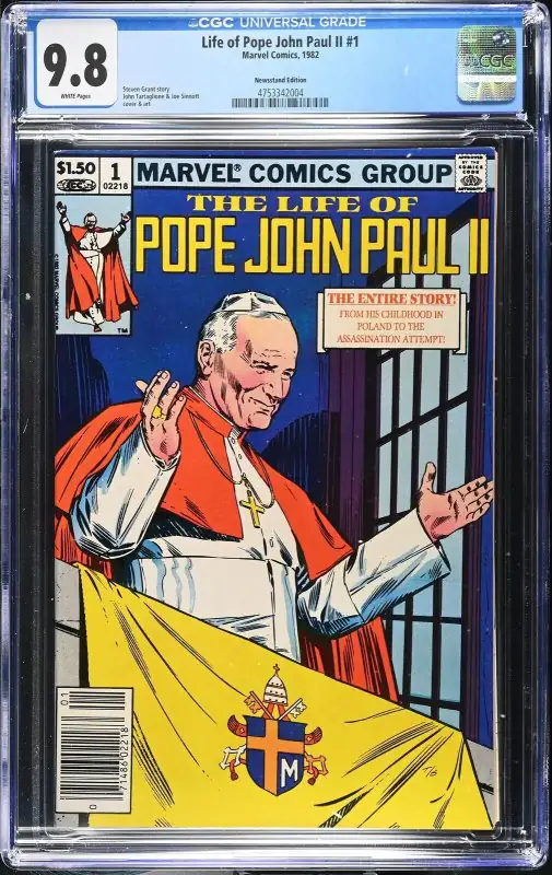 Life of Pope John Paul II #1 (Marvel Comics, 1982), CGC 9.8 graded comic book, Universal Blue label — front cover in its holder