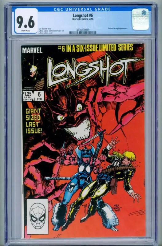 Longshot #6 (Marvel Comics, 1985), CGC 9.6 graded comic book, Universal Blue label — front cover in its holder