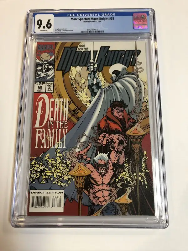Marc Spector Moon Knight #58 (Marvel Comics, 1994), CGC 9.6 graded comic book, Universal Blue label — front cover in its holder