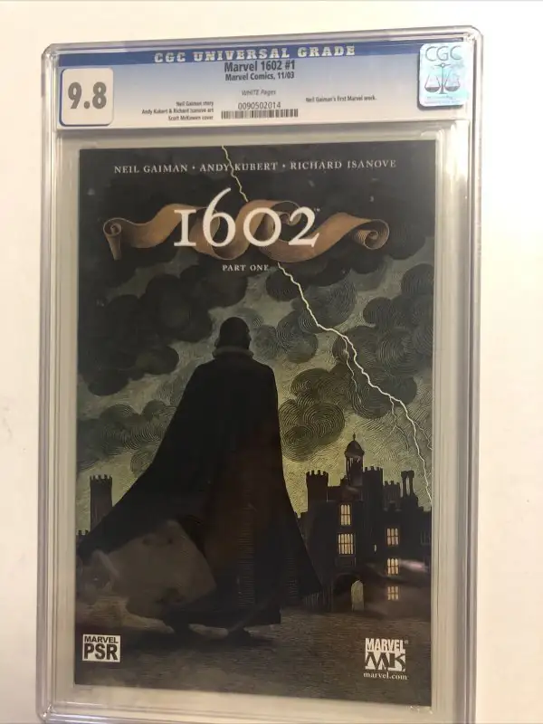 Marvel 1602 #1 (Marvel Comics, 2003), CGC 9.8 graded comic book, Universal Blue label — front cover in its holder