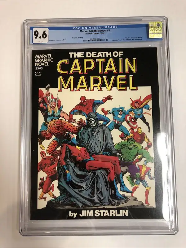 Marvel Graphic Novel the Death of Captain Marvel #1 (Marvel Comics, 1982), CGC 9.6 graded comic book, Universal Blue label — front cover in its holder