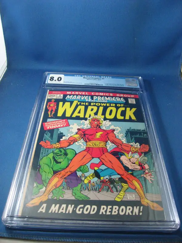 Marvel Premiere #1 (Marvel Comics, 1972), CGC 8.0 graded comic book, Universal Blue label — front cover in its holder