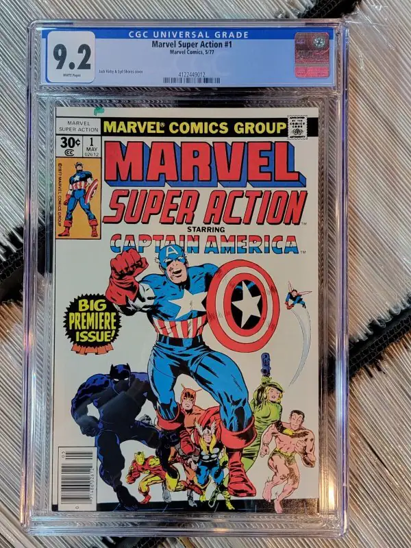 Marvel Super Action #1 (Marvel Comics, 1977), CGC 9.2 graded comic book, Universal Blue label — front cover in its holder