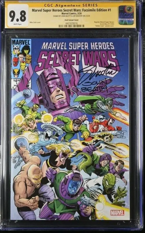 Marvel Super Heroes Secret Wars #1 (Marvel Comics, 2024), CGC 9.8 graded comic book, Signature Series label — front cover in its holder