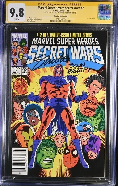 Marvel Super Heroes Secret Wars #2 (Marvel Comics, 1984), CGC 9.8 graded comic book, Signature Series label — front cover in its holder