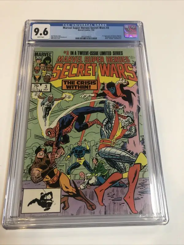 Marvel Super Heroes Secret Wars #3 (Marvel Comics, 1984), CGC 9.6 graded comic book, Universal Blue label — front cover in its holder
