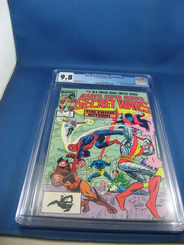 Marvel Super Heroes Secret Wars #3 (Marvel Comics, 1984), CGC 9.8 graded comic book, Universal Blue label — front cover in its holder