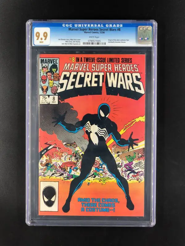 Marvel Super Heroes Secret Wars #8 (Marvel Comics, 1984), CGC 9.9 graded comic book, Universal Blue label — front cover in its holder