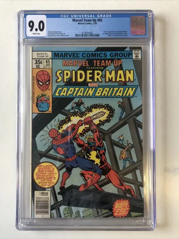 Marvel Team-Up #65 (Marvel Comics, 1978), CGC 9.0 graded comic book, Universal Blue label — front cover in its holder