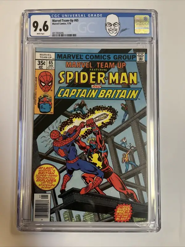 Marvel Team-up #65 (Marvel Comics, 1978), CGC 9.6 graded comic book, Universal Blue label — front cover in its holder