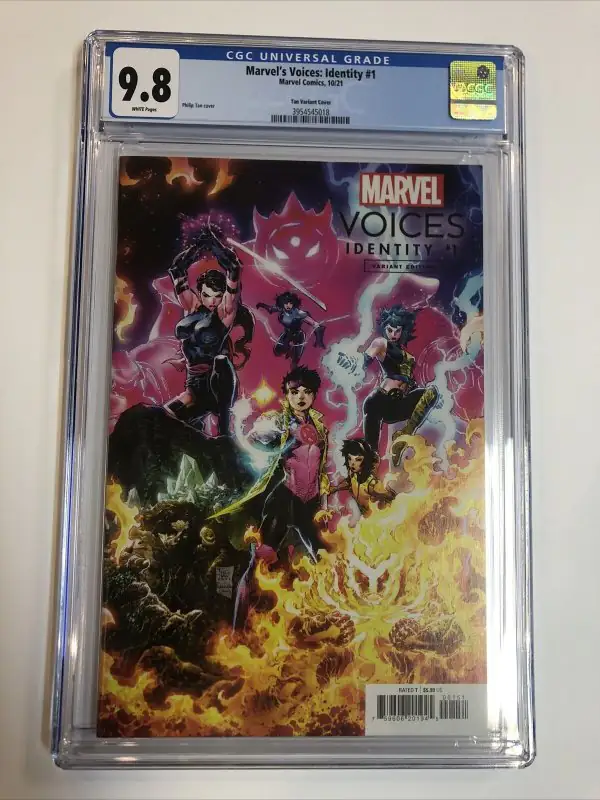 Marvel's Voices Identity #1 (Marvel Comics, 2021), CGC 9.8 graded comic book, Universal Blue label — front cover in its holder
