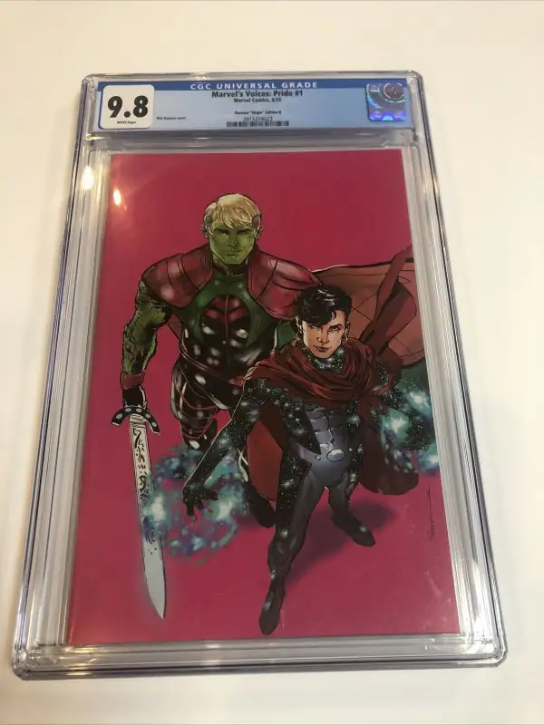 Marvel's Voices Pride #1 (Marvel Comics, 2021), CGC 9.8 graded comic book, Universal Blue label — front cover in its holder