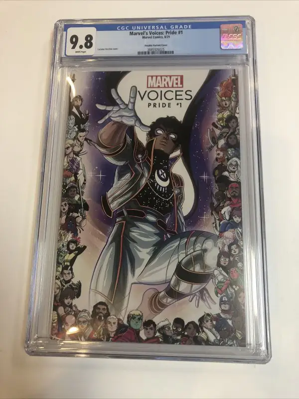 Marvel's Voices Pride #1 (Marvel Comics, 2021), CGC 9.8 graded comic book, Universal Blue label — front cover in its holder