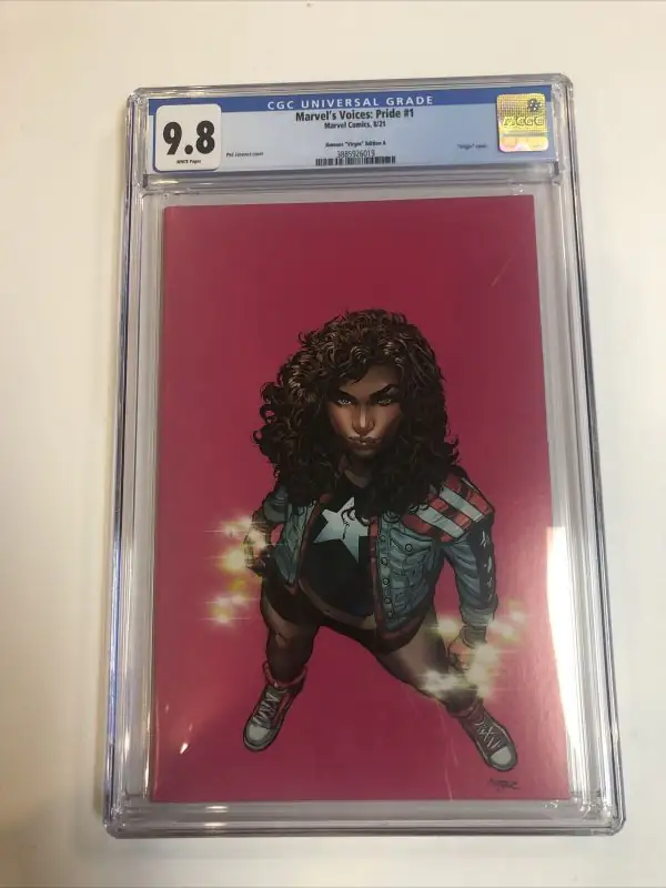Marvel's Voices Pride #1 (Marvel Comics, 2021), CGC 9.8 graded comic book, Universal Blue label — front cover in its holder