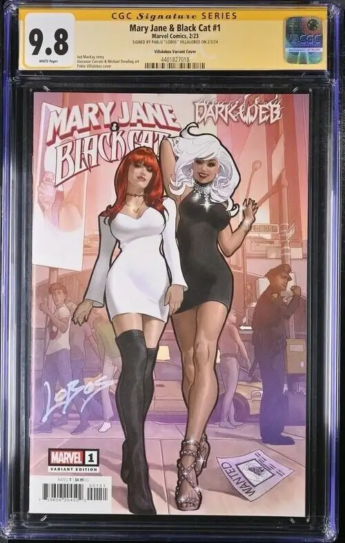 Mary Jane & Black Cat #1 (Marvel Comics, 2023), CGC 9.8 graded comic book, Signature Series label — front cover in its holder