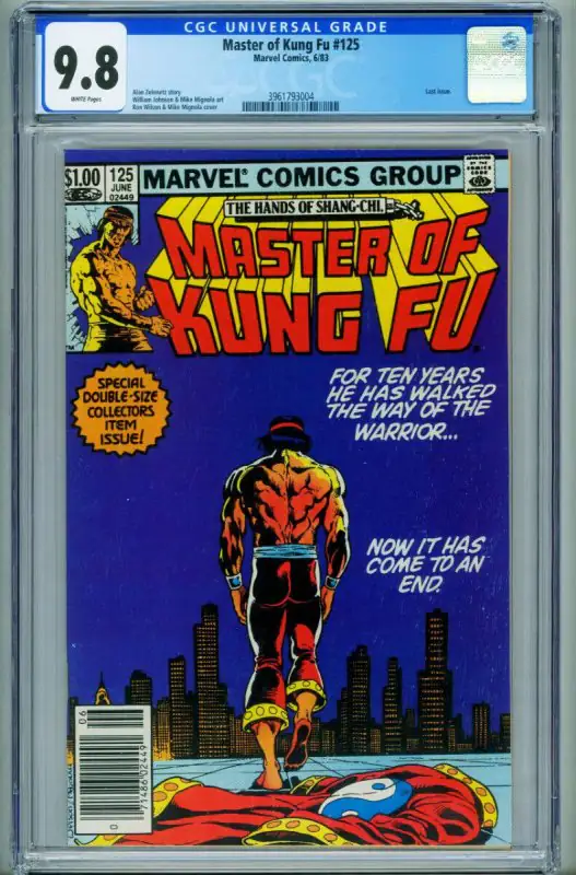 Master of Kung Fu #125 (Marvel Comics, 1983), CGC 9.8 graded comic book, Universal Blue label — front cover in its holder