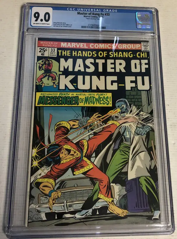 Master of Kung Fu #33 (Marvel Comics, 1975), CGC 9.0 graded comic book, Universal Blue label — front cover in its holder
