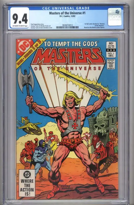 Masters of the Universe #1 (DC Comics, 1982), CGC 9.4 graded comic book, Universal Blue label — front cover in its holder