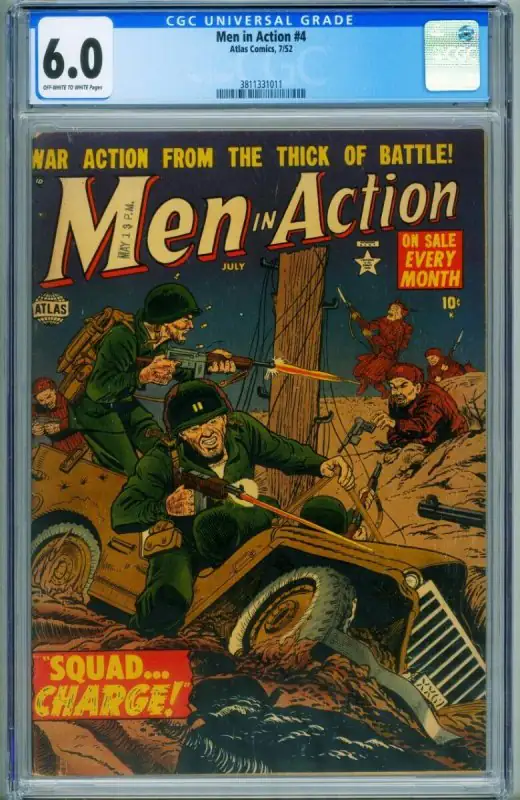 Men in Action #4 (Atlas Comics, 1952), CGC 6.0 graded comic book, Universal Blue label — front cover in its holder