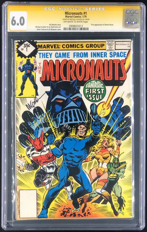 Micronauts #1 (Marvel Comics, 1979), CGC 6.0 graded comic book, Signature Series label — front cover in its holder