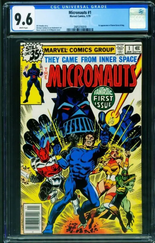 Micronauts #1 (Marvel Comics, 1978), CGC 9.6 graded comic book, Universal Blue label — front cover in its holder