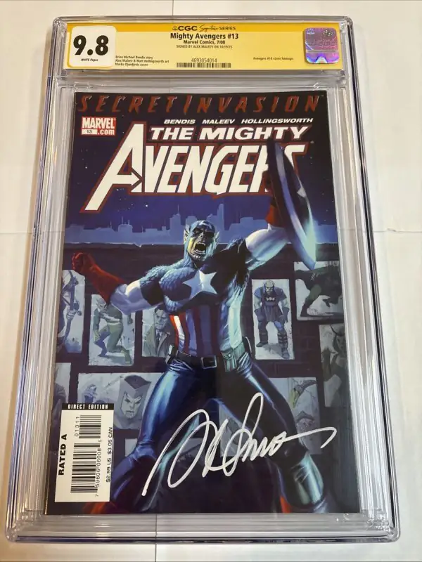 Mighty Avengers #13 (Marvel Comics, 2008), CGC 9.8 graded comic book, Signature Series label — front cover in its holder